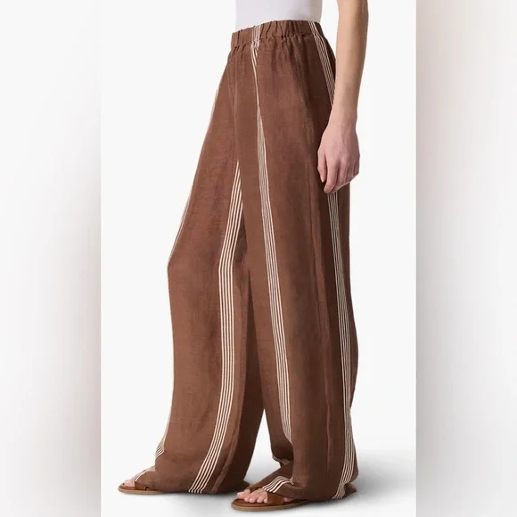 RAG & BONE Olivia Brown Stripe Stripe Linen & Silk Pants XL